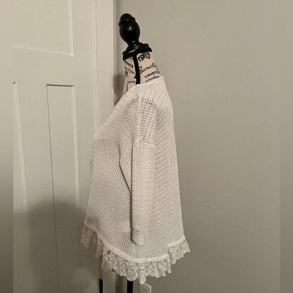 Wallamanda Ivory Knit Sweater with Lace Trim, Small - Picture 2 of 5